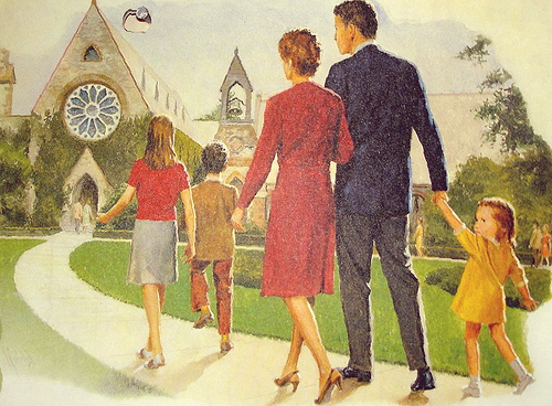 family going to church