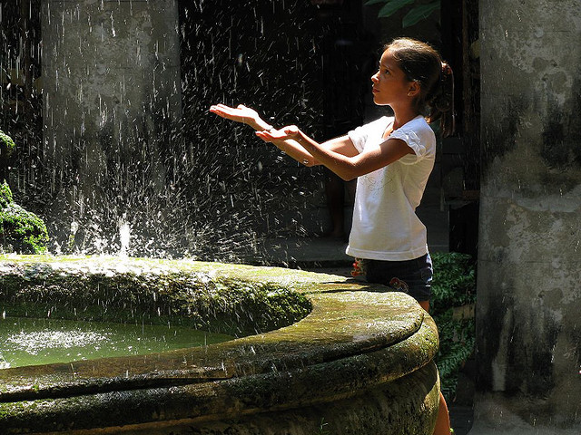 girl at fountain